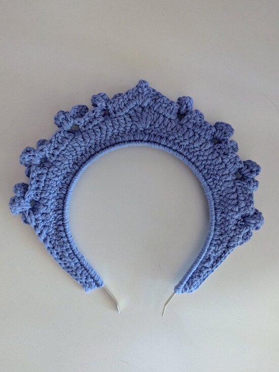 Hand Crochet 3D Floral Crown Headband Periwinkle Coastal Grandmother Artisan